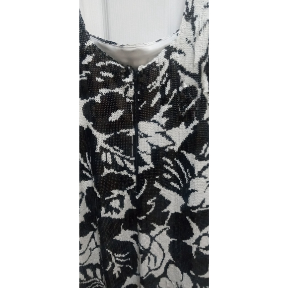 NWT Premier Amour Womens Sleeveless Sequined Dress 12 Floral Event Black White - Picture 5 of 6
